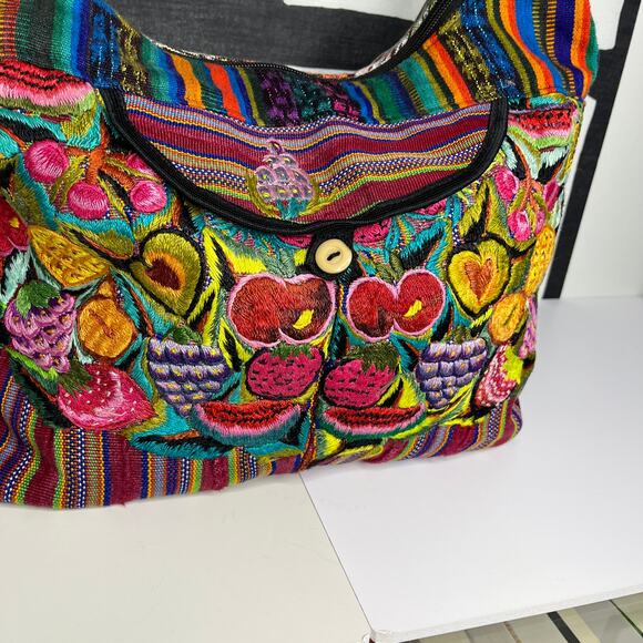 Guatemalan Fruit Embroidered Crossbody Bag Mixed Print Boho 80s Festival - Picture 5 of 8